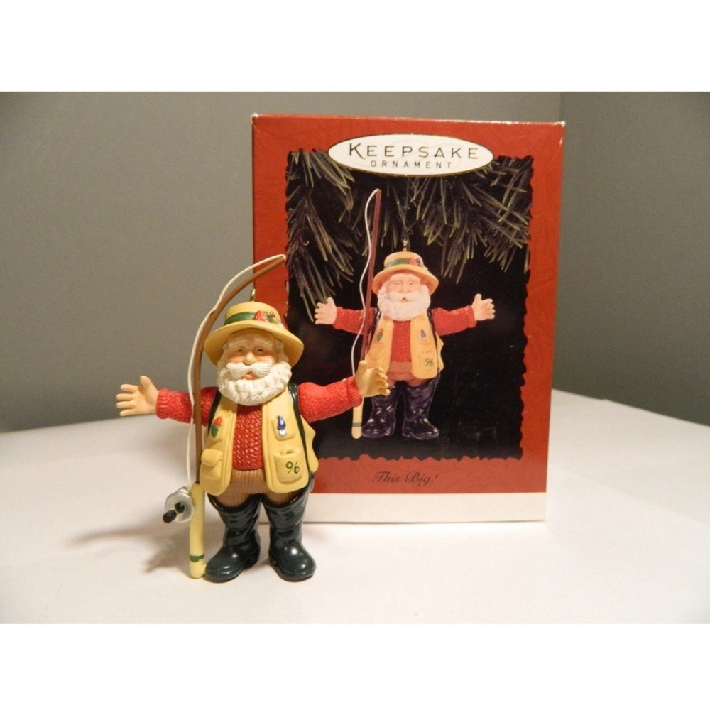 Hallmark Santa Fisherman‎ This Big! Fishing Vintage Christmas Ornament Fish 1996